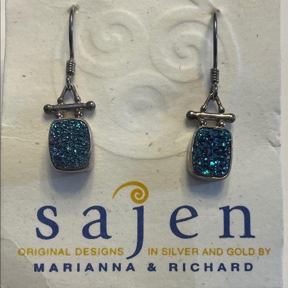 Sajen Jewelry - Sajen Blue Teal 925 Druzy Drop Earrings